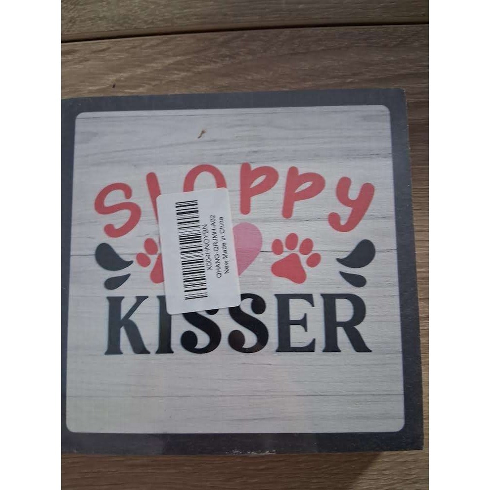 Sloppy Kisser Dog Lover Wooden Box Sign Wall‎ Decor Paw Prints Heart Rustic New
